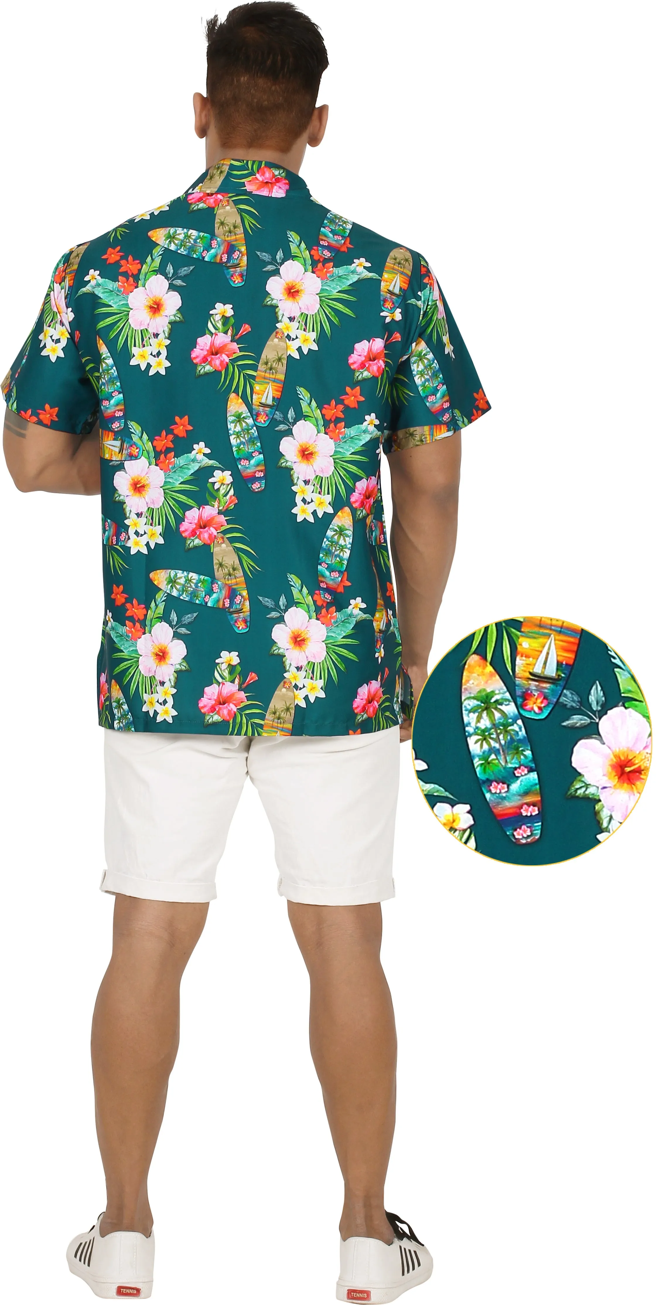 Allover Blue Floral and Surf Boards Printed Hawaiian Beach Shirt For Men