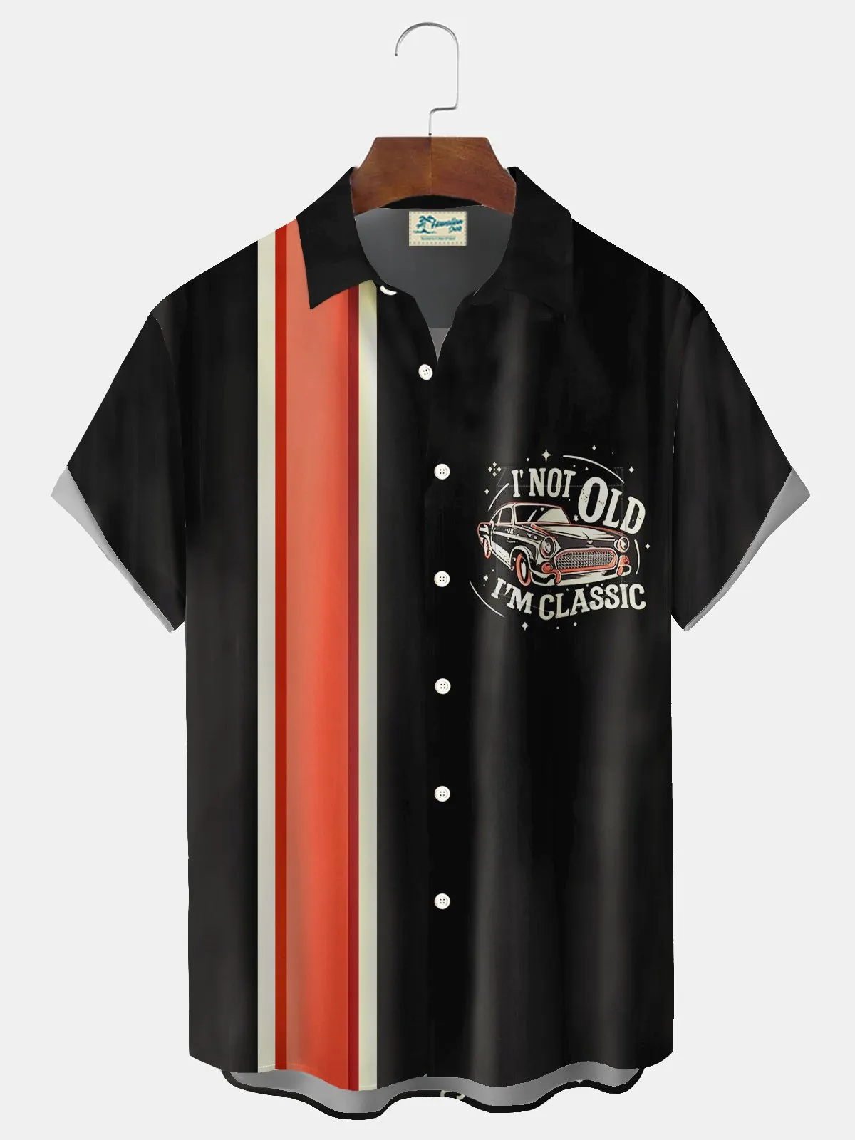 Alohadaddy Retro Bowling Stripe Letters 3D Print Men's Button Pocket Short Sleeve Shirt Big & Tall