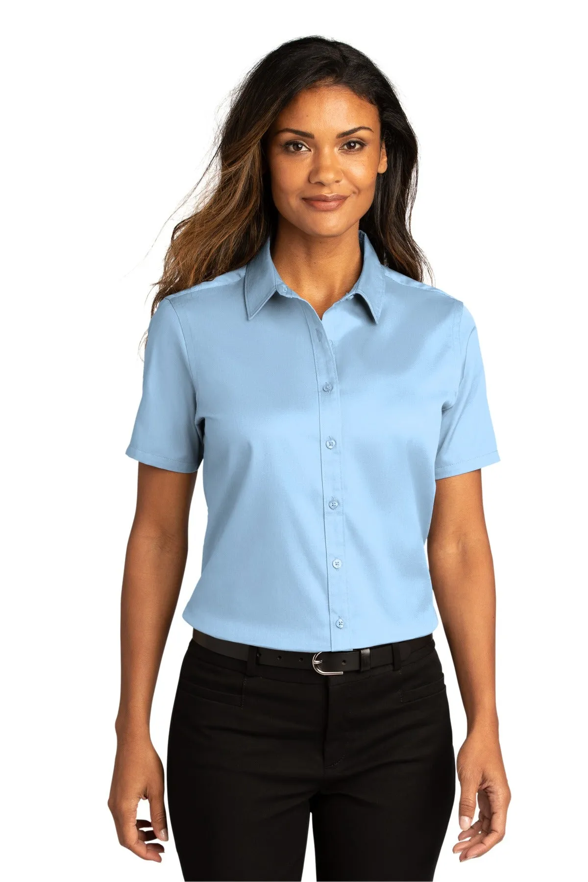 Custom Embroidered Ladies Short Sleeve SuperPro React Twill Shirt. LW809