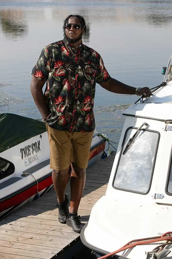 D555 LENNOX Hawaiian  Print Short Sleeve Shirt for Men's (101500) in Black, 3XL-6XL