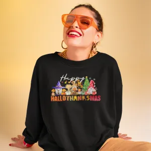 Happy Hallothanksmas Sweatshirt , Halloween Sweatshirt, Thanksgiving Shirt, Christmas Shirt, Coffee Pumpkin Spice Iced, Gnome Sweatshirt