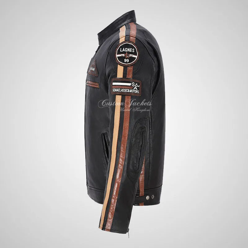 Mens Leather Biker Jacket SIZMA Motorcycle Leather Jacket