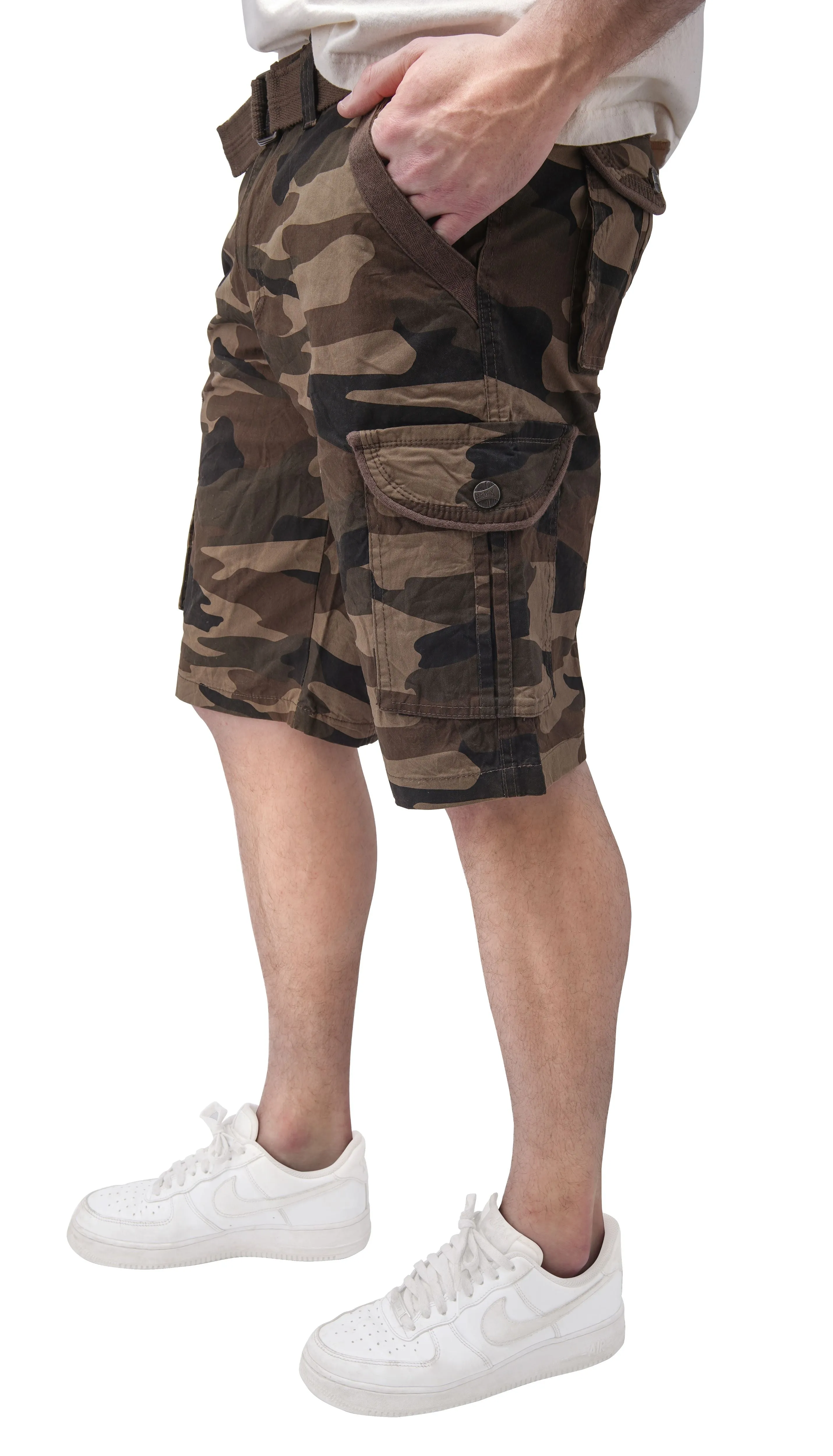 Raw X Men's 12.5" Inseam Belted Cargo Shorts with Snap Button