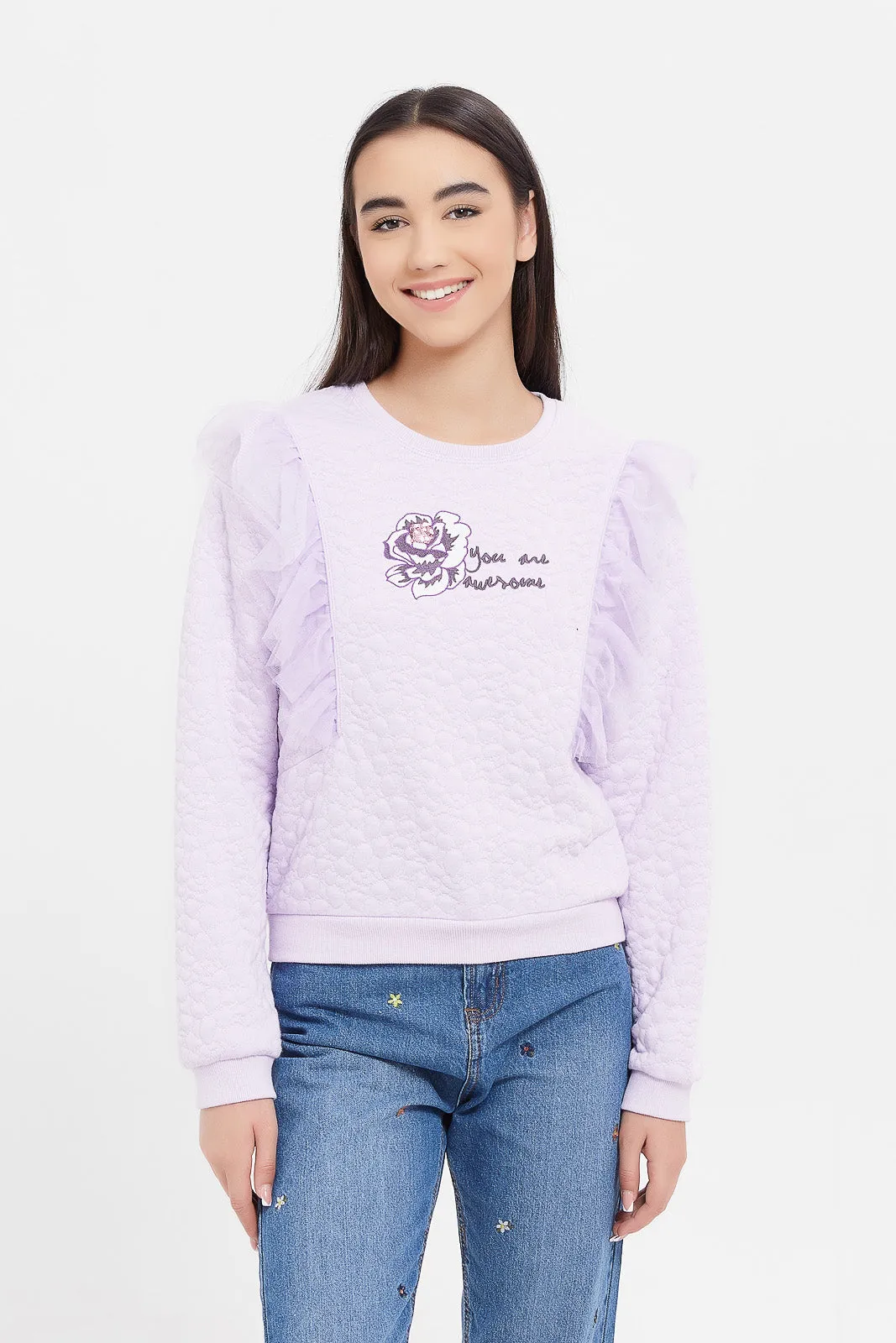 Senior Girls Purple Jacquard Embroidered Sweatshirt