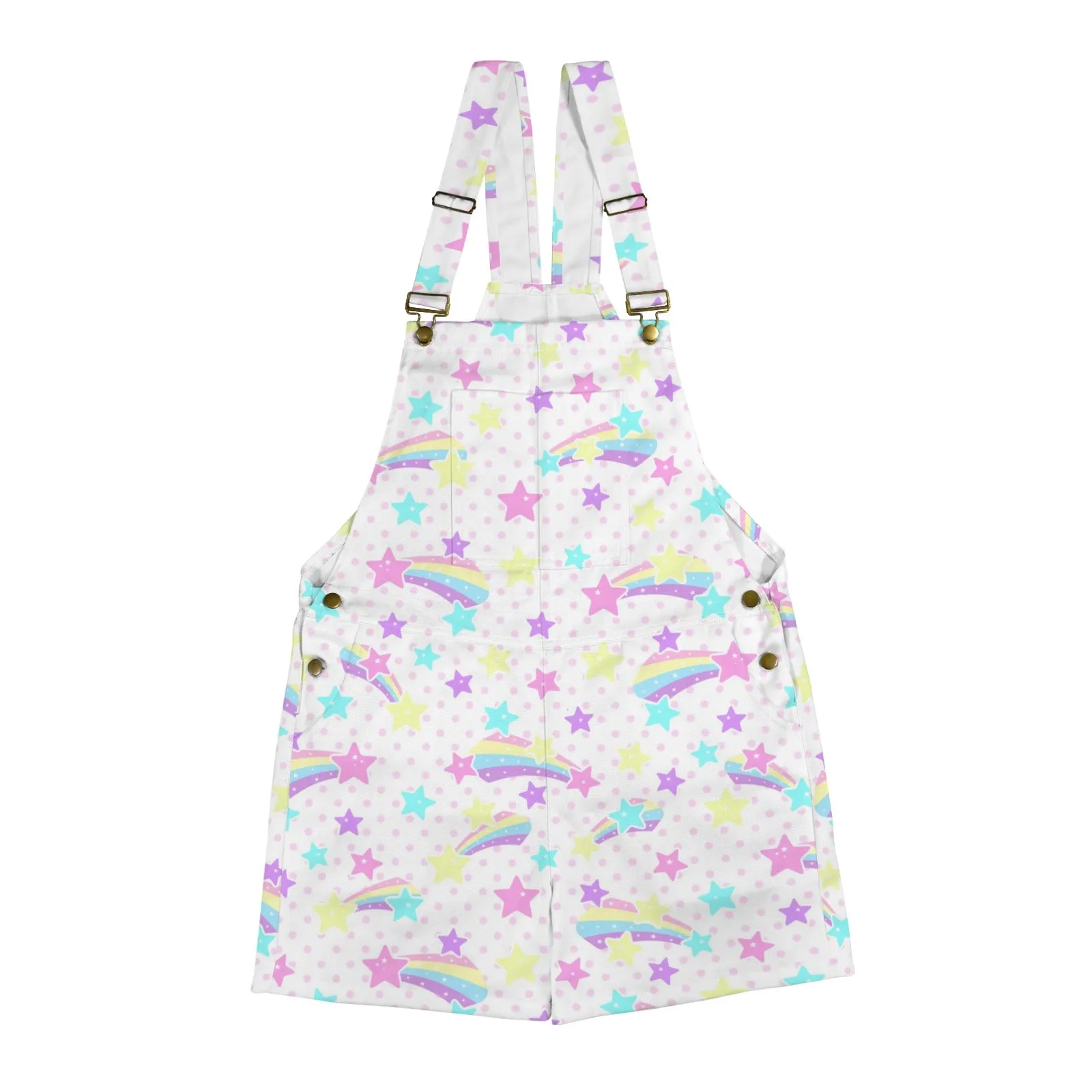 Starry Party White Unisex Shorts Overalls With Adjustable Straps And Pockets