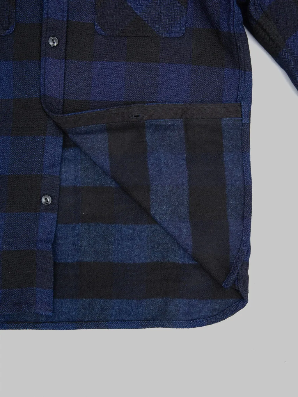 The Flat Head Indigo Block Check Flannel Shirt