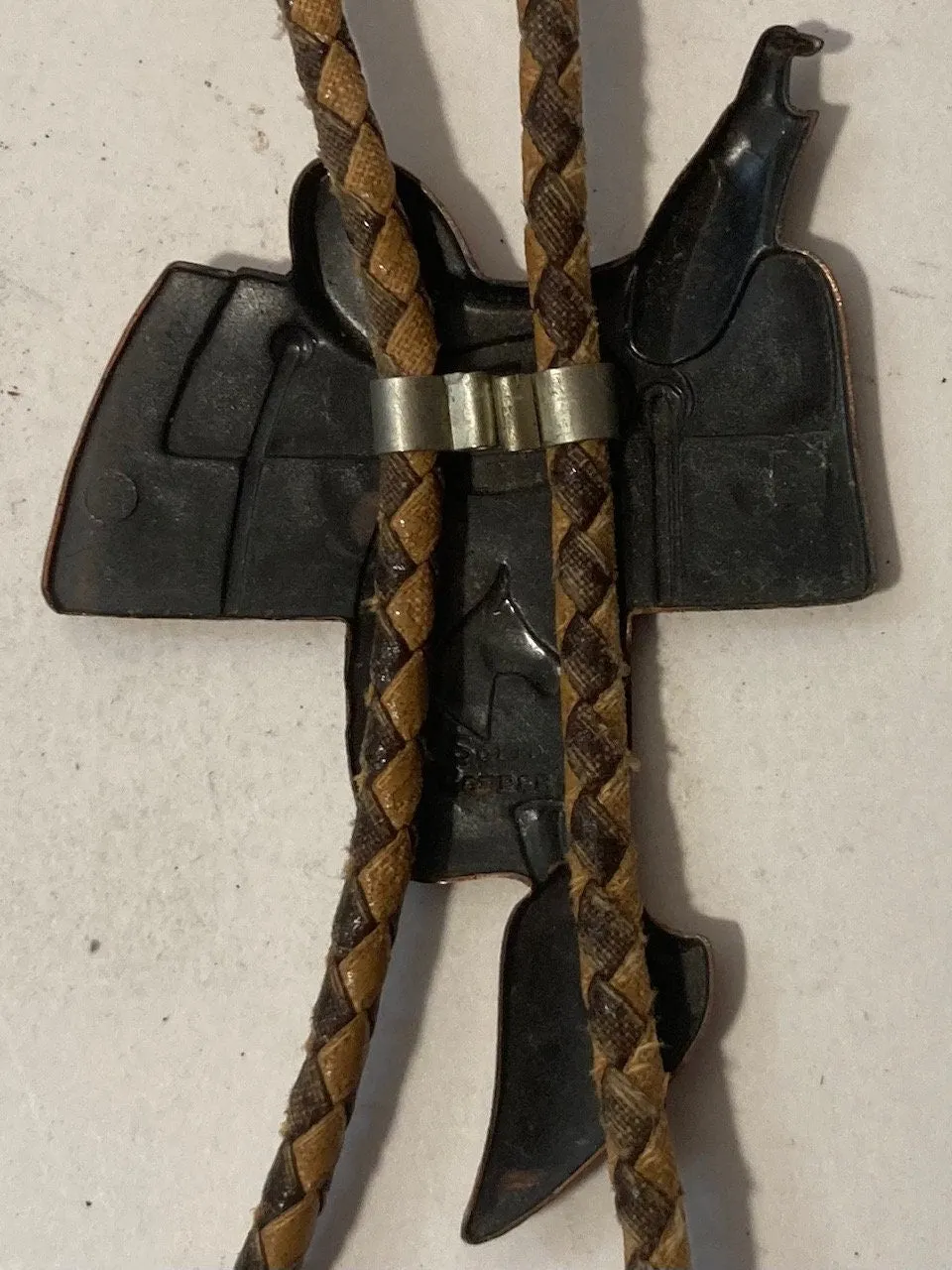 Vintage Metal Bolo Tie, Nice Copper Horse Saddle Design, Nice Western Design, 3" x 2", Quality, Heavy Duty, Made in USA