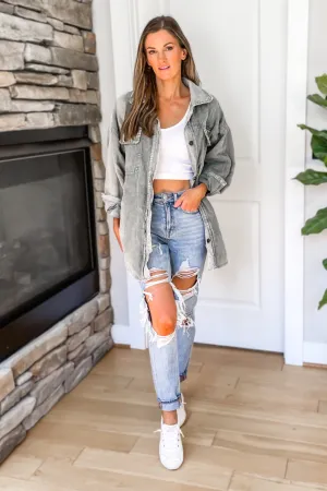 Washed Grey Corduroy Shacket - FINAL SALE