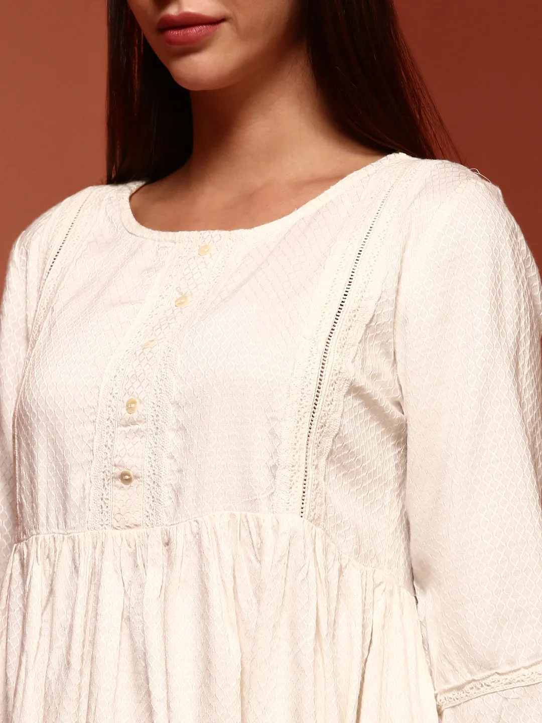 White Solid Chikankari Flared Top