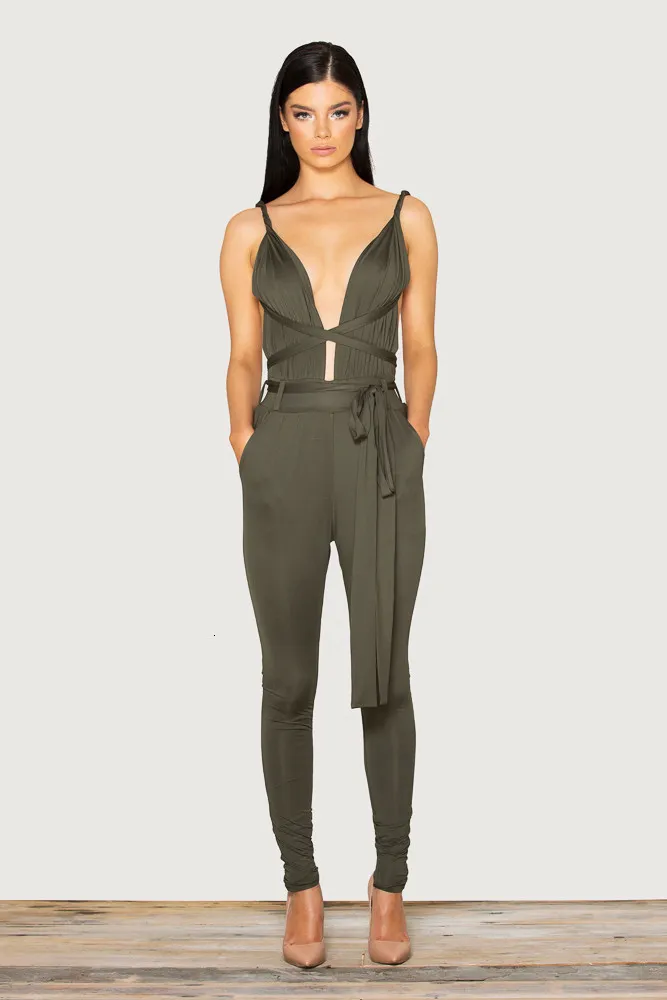 Women's Summer V-Neck Backless Jumpsuit With Sashes